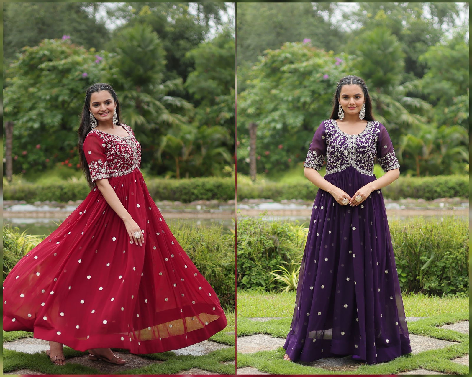 KA 1124 Faux Blooming Embroidery Wedding Gown Suppliers In India